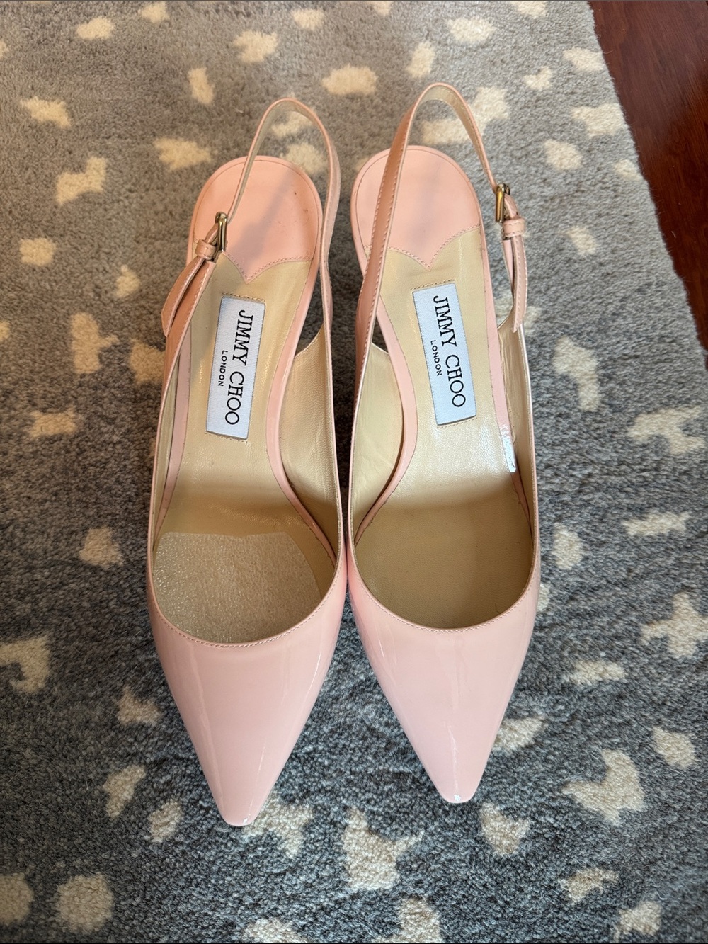 New Jimmy Choo Blush Pink Patent Slingback Pumps, 38.5